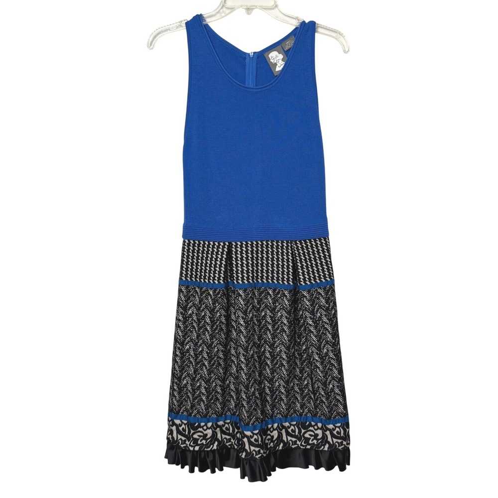 Girls from Savoy Blue Merino Wool Mixed Media Ruffle Hem Dress Small